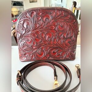 Hand tooled leather crossbody